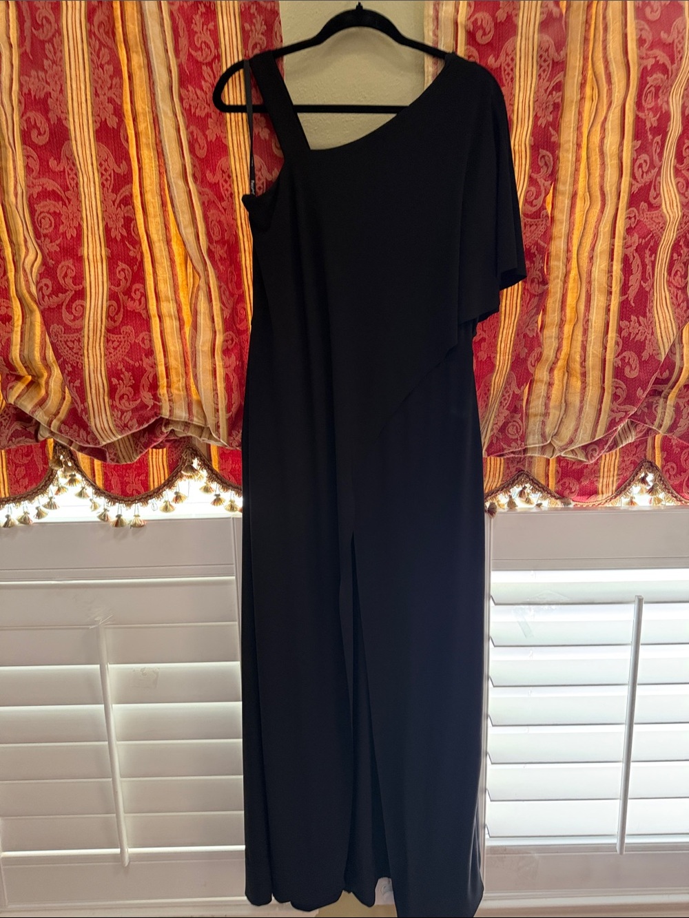 Joseph Ribkoff Black Asymmetric One-Shoulder Wide-Leg Jumpsuit